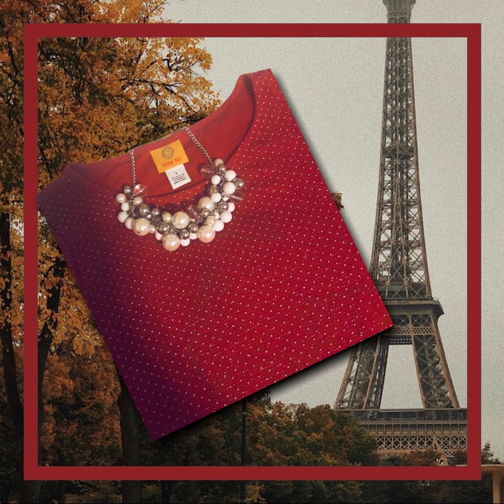 Gorgeous RUBY RED ladies tunic top with Necklace. (NWT)